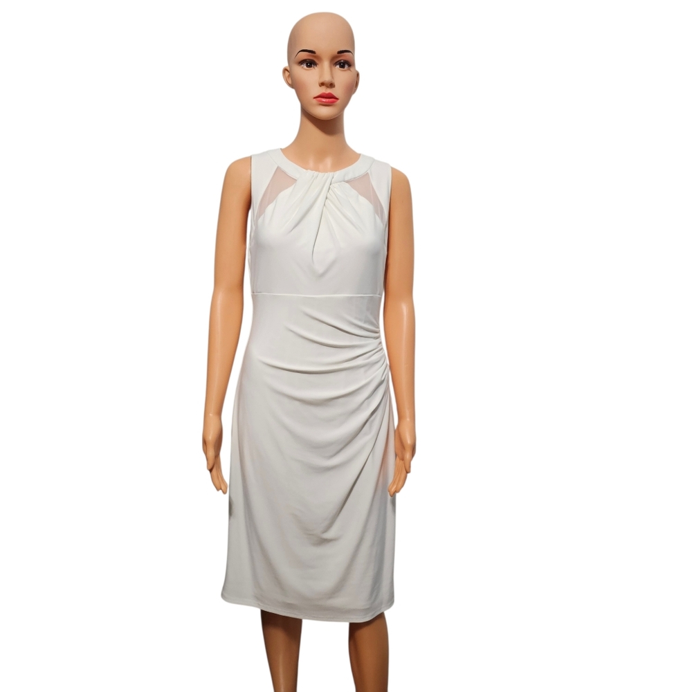 Lauren Ralph Lauren Women's Sleeveless Ruched Sheath White Dress Sz 8